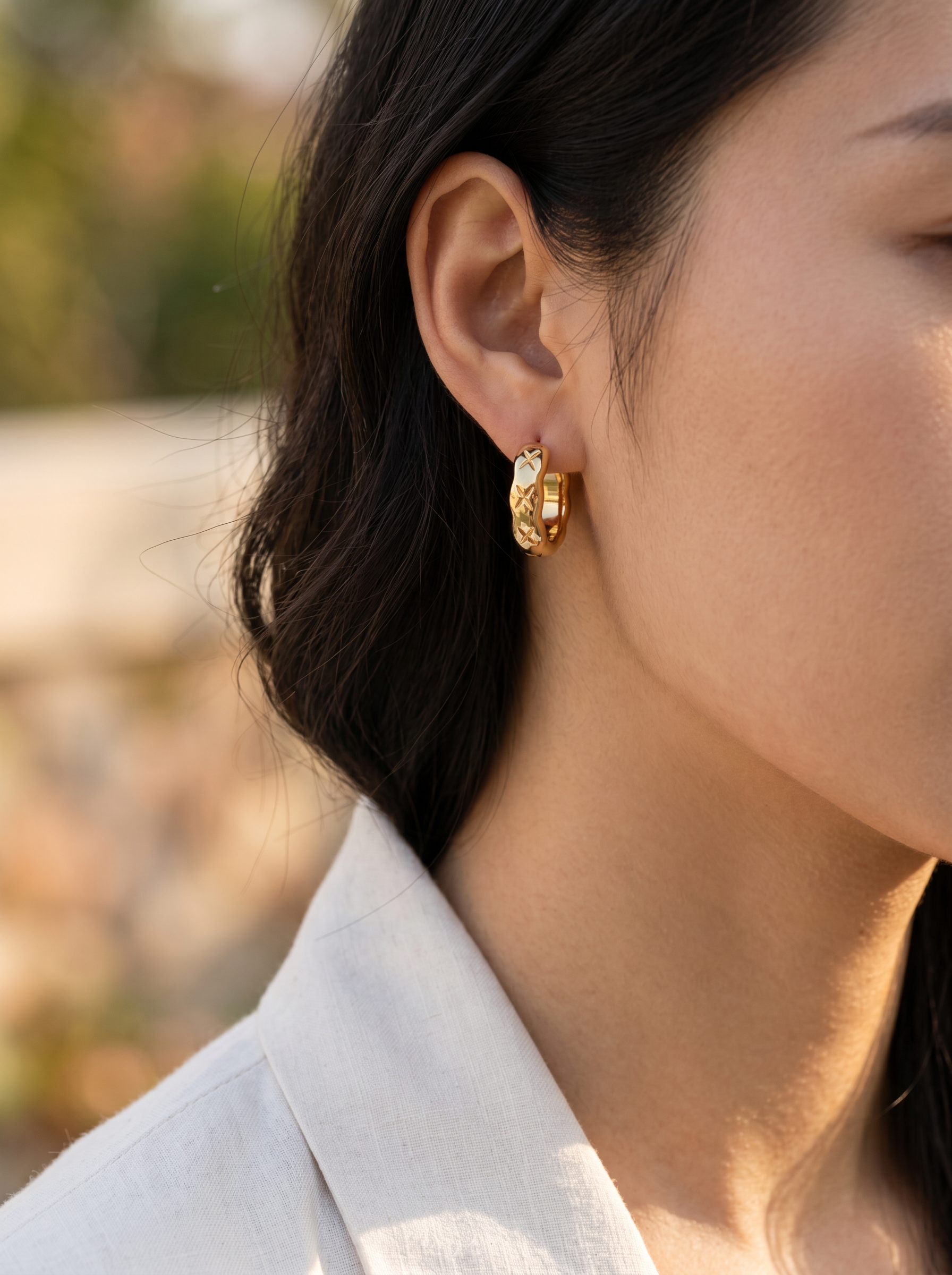 Golden Cross Hoops Earrings
